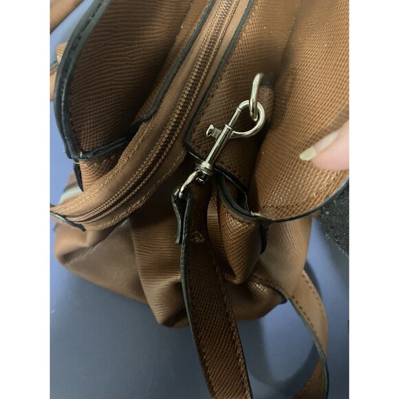 London Fog Tote Shopper Bag Cognac Brown Large Double Handle with Pockets Strap - Picture 5 of 16